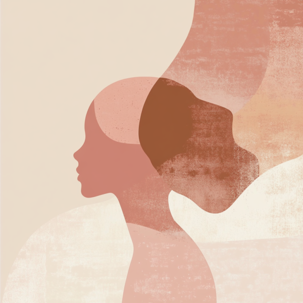 A minimal abstract book cover design showing the silhouette of a woman in soft pink and beige tones, symbolizing reflection and growth. Used for the “Improving Relationships” eBook by The Clued Up Club.
